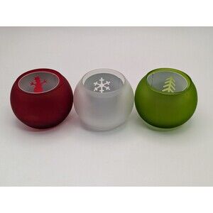 PartyLite Holiday Charm Tealight Globes Set of 3 Christmas Candle Holder P90462
